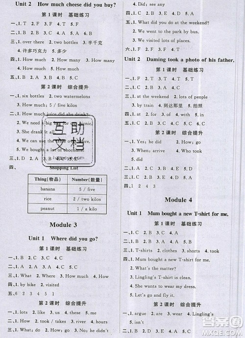 2019年阳光同学课时优化作业五年级英语上册外研版参考答案 2019年阳光同学课时优化作业五年级英语上册外研版参考答案