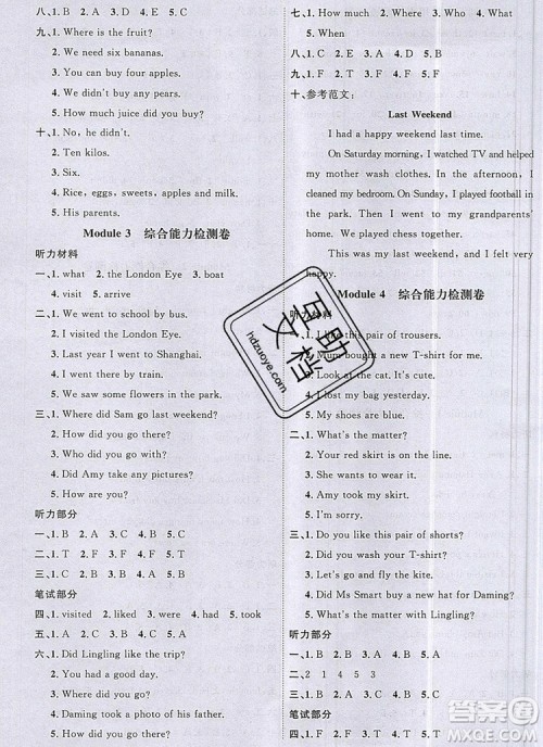 2019年阳光同学课时优化作业五年级英语上册外研版参考答案 2019年阳光同学课时优化作业五年级英语上册外研版参考答案