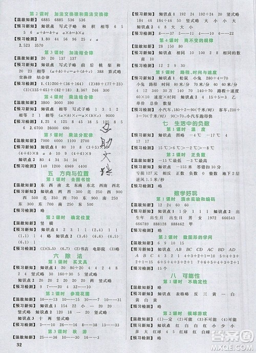 2019年阳光同学课时优化作业四年级数学上册北师大版深圳专用参考答案