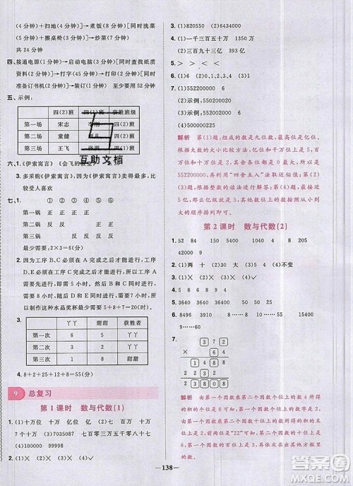 2019年阳光同学课时优化作业四年级数学上册人教版参考答案