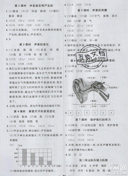 2019年阳光同学课时优化作业四年级科学上册教科版参考答案 2019年阳光同学课时优化作业四年级科学上册教科版参考答案