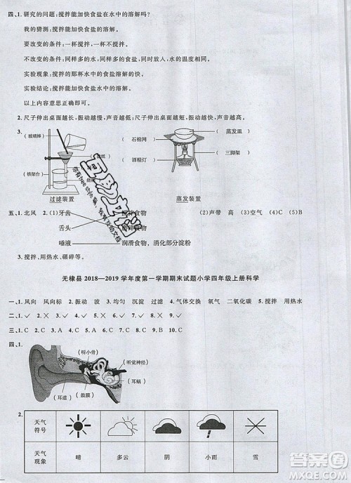 2019年阳光同学课时优化作业四年级科学上册教科版参考答案 2019年阳光同学课时优化作业四年级科学上册教科版参考答案
