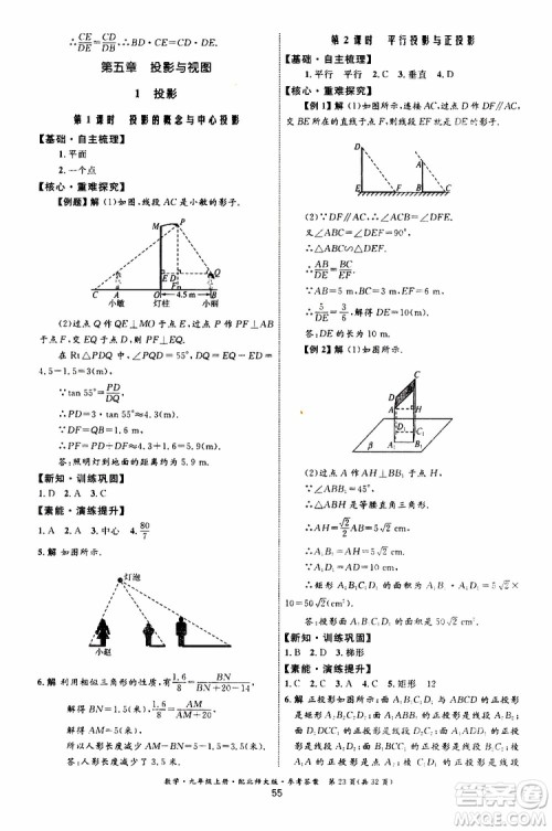 2019年初中同步测控优化设计九年级上册数学BS北师版参考答案