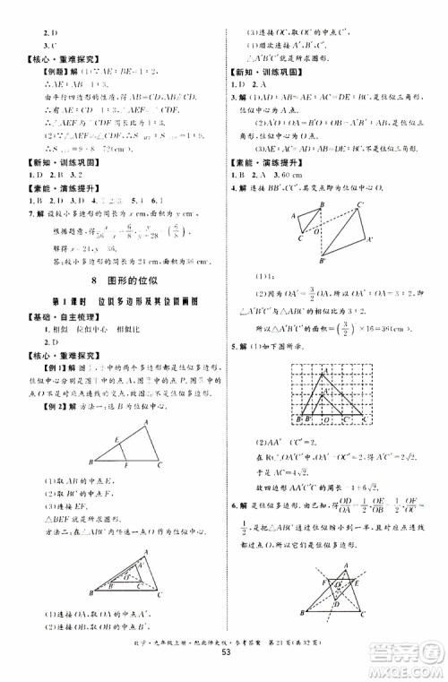 2019年初中同步测控优化设计九年级上册数学BS北师版参考答案