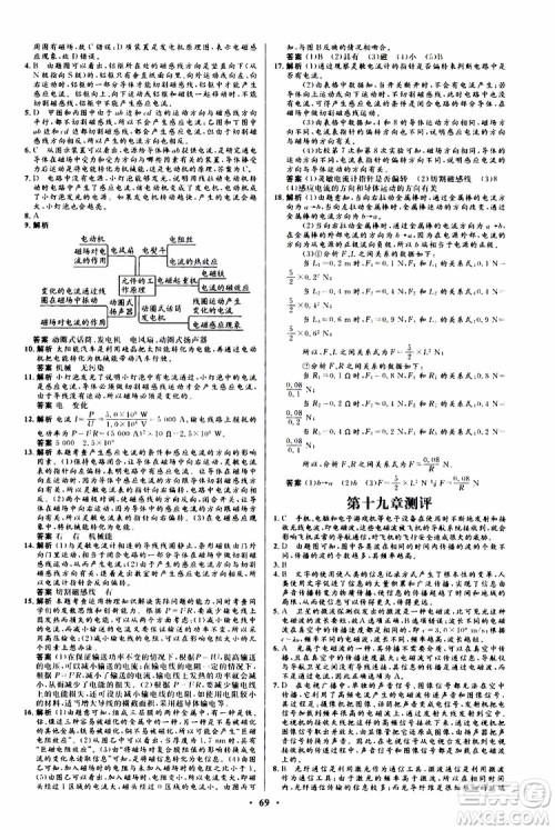 2019年初中同步测控优化设计九年级全一册物理沪科版参考答案