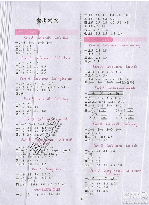 2019年阳光同学课时优化作业三年级英语上册人教版参考答案