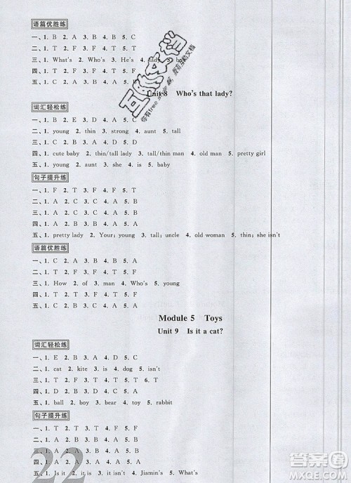 2019年阳光同学课时优化作业三年级英语上册教科版参考答案