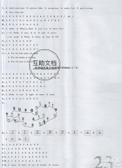 2019年阳光同学课时优化作业三年级英语上册教科版参考答案