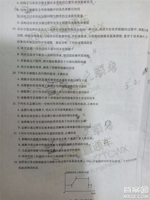 2020届天一大联考高三一联Q皖豫联盟生物试题及参考答案 2020届天一大联考高三一联Q皖豫联盟生物试题及参考答案