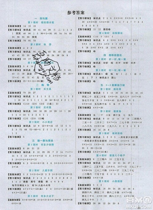 2019年阳光同学课时优化作业二年级数学上册北师大版深圳专用参考答案
