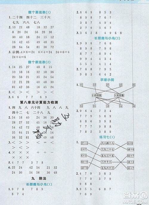 2019年阳光同学计算小达人二年级数学上册北师大版参考答案