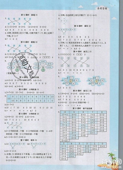 2019年阳光同学课时优化作业一年级数学上册北师大版深圳专用参考答案 2019年阳光同学课时优化作业一年级数学上册北师大版深圳专用参考答案