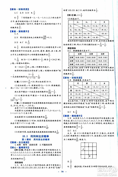 2019年初中同步学习目标与检测数学九年级全一册参考答案