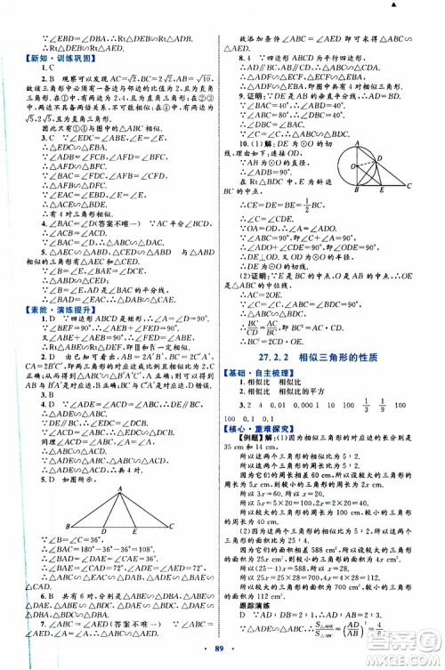 2019年初中同步学习目标与检测数学九年级全一册参考答案