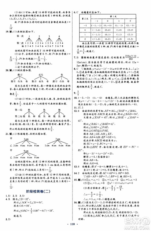 2019年初中同步学习目标与检测数学九年级全一册参考答案