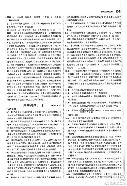 曲一线2020版5年中考3年模拟初中生物八年级上册全练版冀少版参考答案