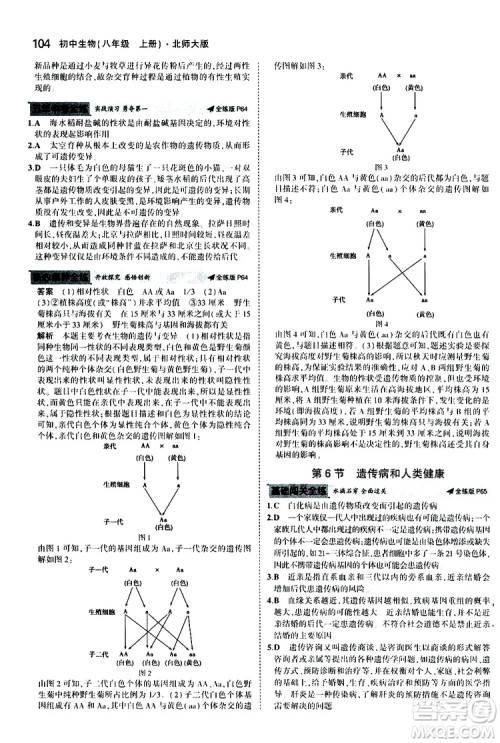 曲一线2020版5年中考3年模拟初中生物八年级上册全练版北师大版参考答案