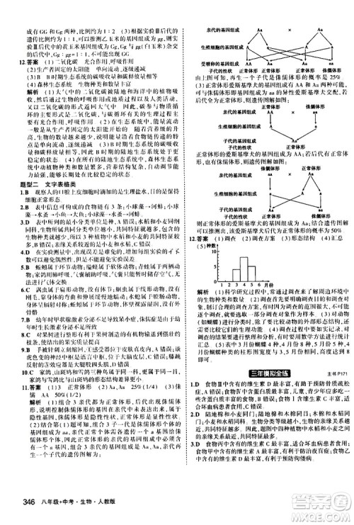 2020版5年中考3年模拟八年级+中考生物人教版新中考专用参考答案