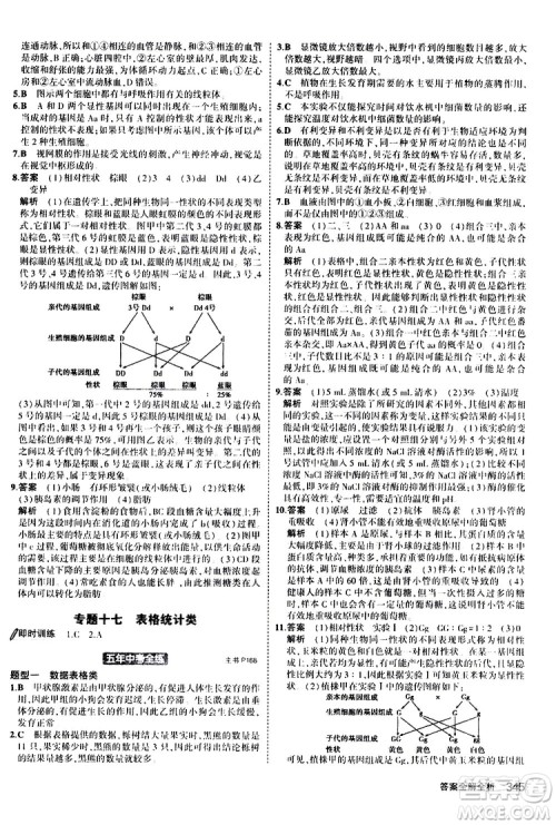 2020版5年中考3年模拟八年级+中考生物人教版新中考专用参考答案