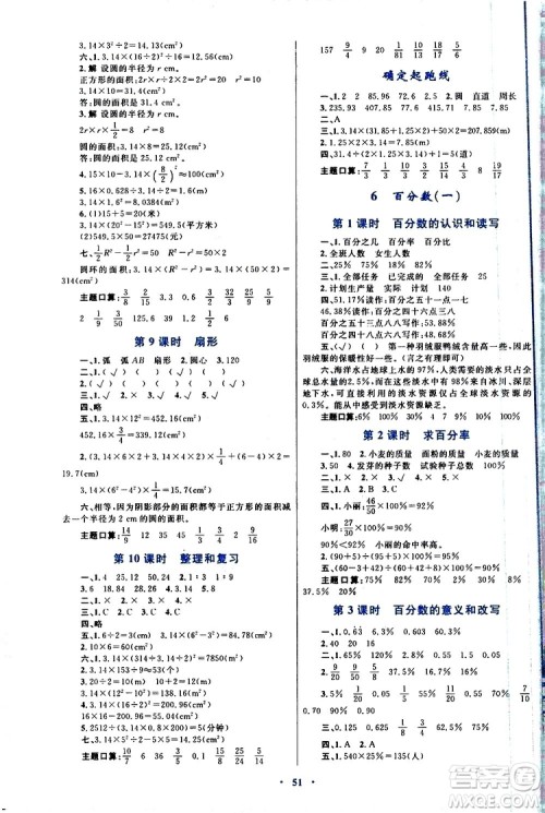 2019年小学同步学习目标与检测数学六年级上册人教版参考答案