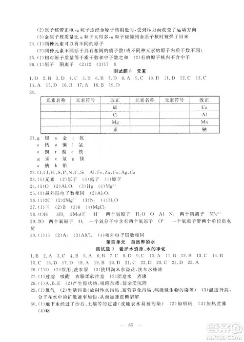 湖北教育出版社2019黄冈测试卷九年级化学上册答案