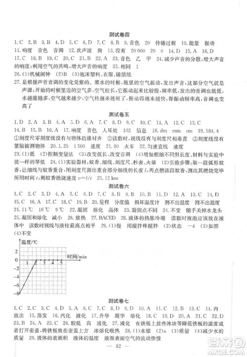 湖北教育出版社2019黄冈测试卷八年级物理上册答案