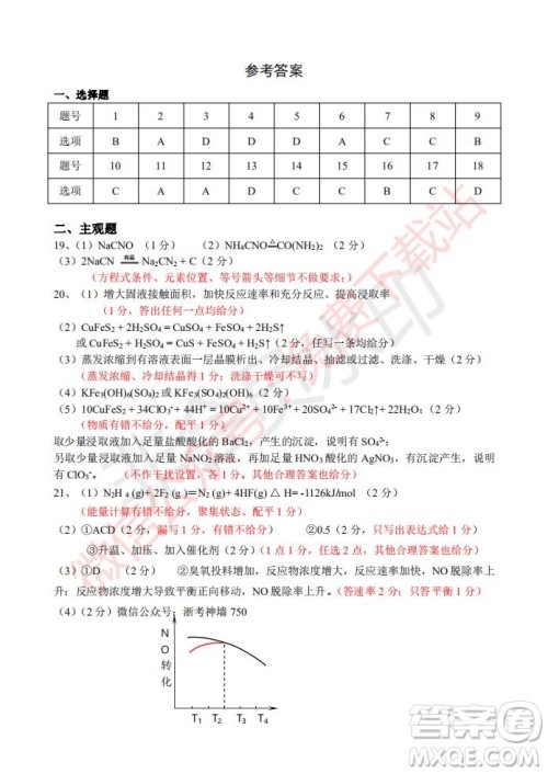 2020届浙南名校联盟第一次联考化学试题及答案