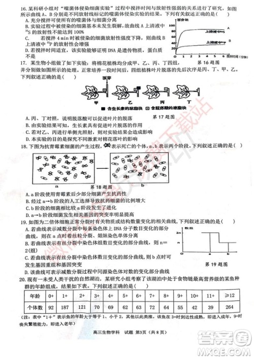 2020届浙南名校联盟第一次联考生物试题及答案