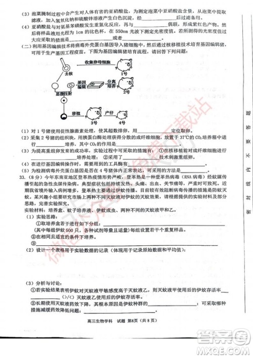 2020届浙南名校联盟第一次联考生物试题及答案