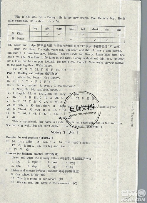 2019年华东师大版一课一练三年级英语第一学期N版参考答案