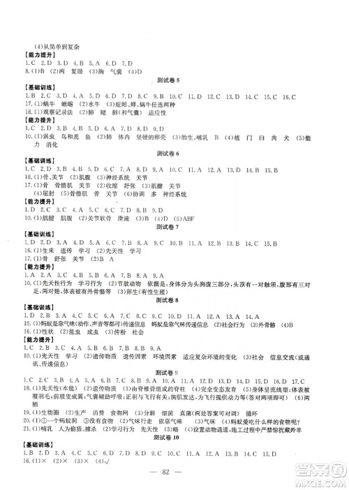 湖北教育出版社2019黄冈测试卷八年级生物上册答案