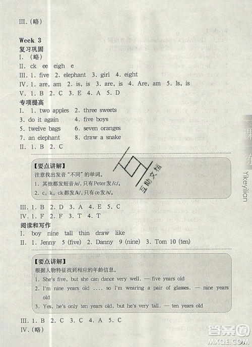 2019年华东师大版一课一练二年级英语第一学期N版增强版参考答案