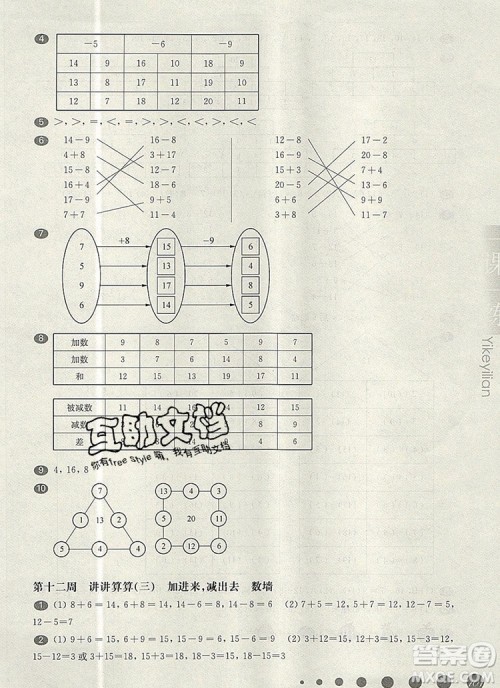 2019年华东师大版一课一练一年级数学第一学期增强版参考答案