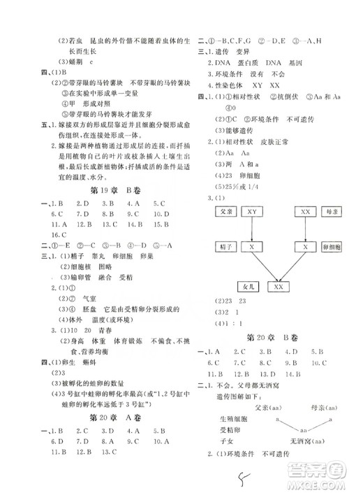 2019新课堂AB卷单元测试8年级生物学上册配人民教育版答案