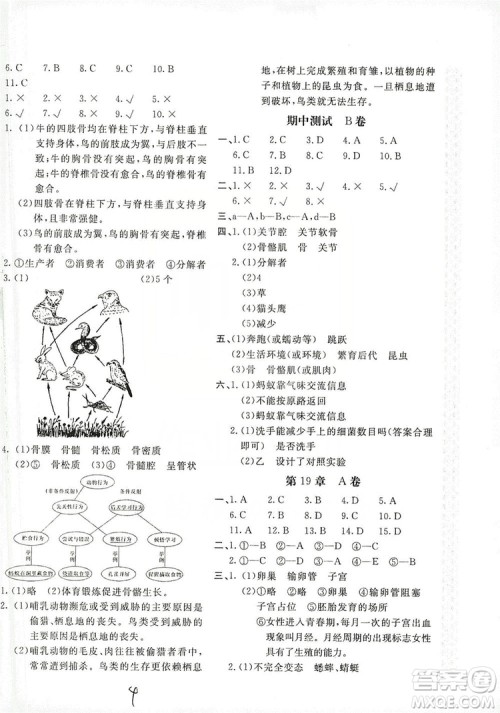 2019新课堂AB卷单元测试8年级生物学上册配人民教育版答案