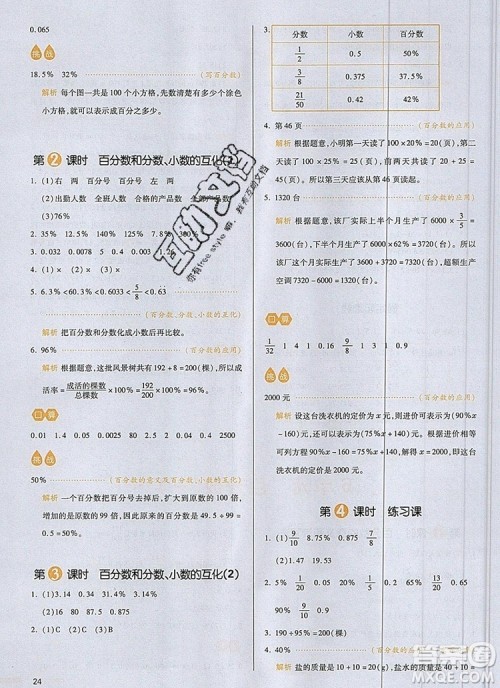 2019年一本我爱写作业小学数学六年级上册人教版参考答案