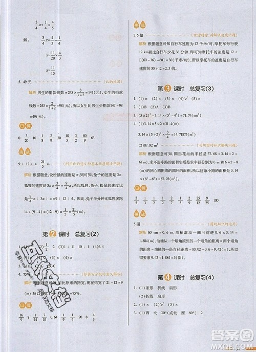 2019年一本我爱写作业小学数学六年级上册人教版参考答案