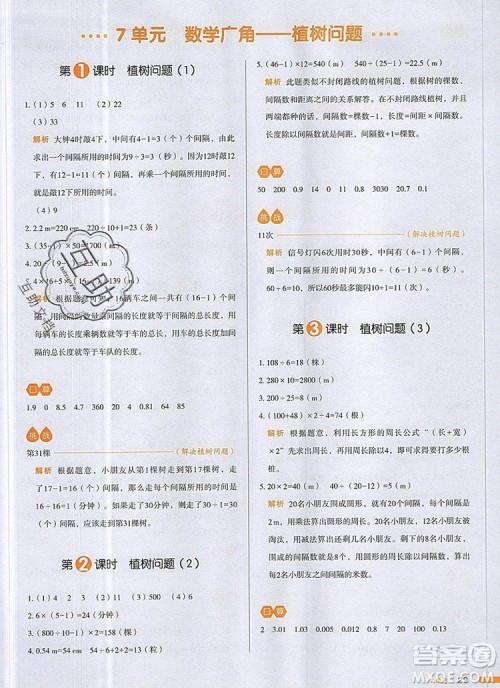 2019年一本我爱写作业小学数学五年级上册人教版参考答案 2019年一本我爱写作业小学数学五年级上册人教版参考答案