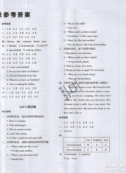 2019年一本我爱写作业小学英语五年级上册人教PEP版参考答案