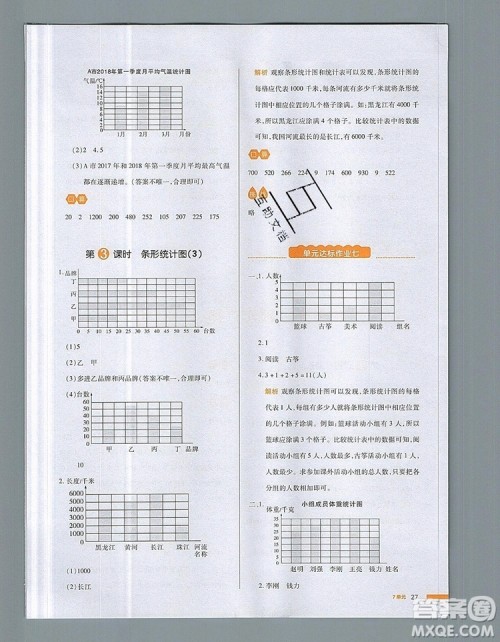 2019年一本我爱写作业小学数学四年级上册人教版参考答案