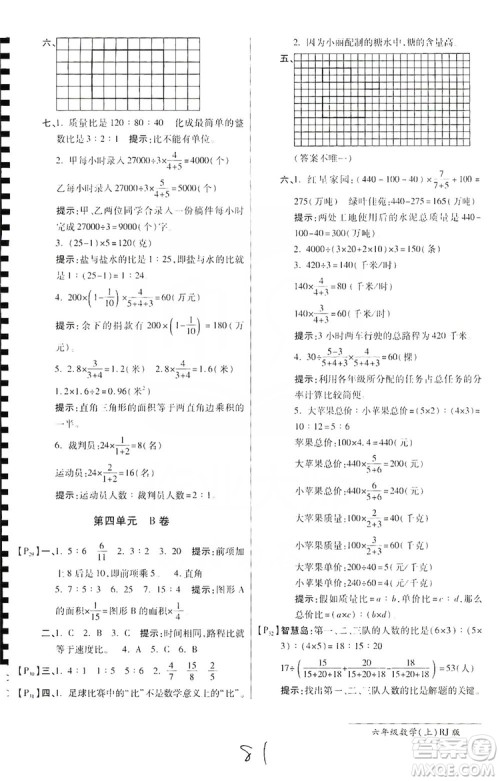 万向思维2019年秋最新AB卷小学六年级数学上册人教版答案