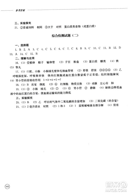 山东大学出版社2019年初中课堂同步训练七年级上册生物学参考答案 山东大学出版社2019年初中课堂同步训练七年级上册生物学参考答案