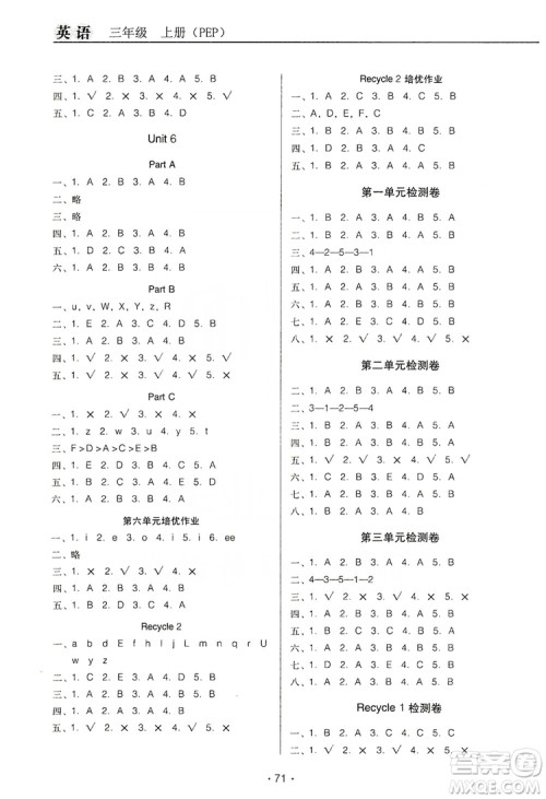 2019名校名师培优作业本+核心试卷三年级英语上册人教PEP版答案 2019名校名师培优作业本+核心试卷三年级英语上册人教PEP版答案