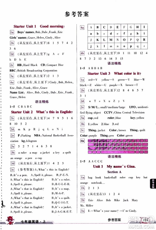 状元成才路2019年状元大课堂导学案标准本七年级英语上R人教版参考答案