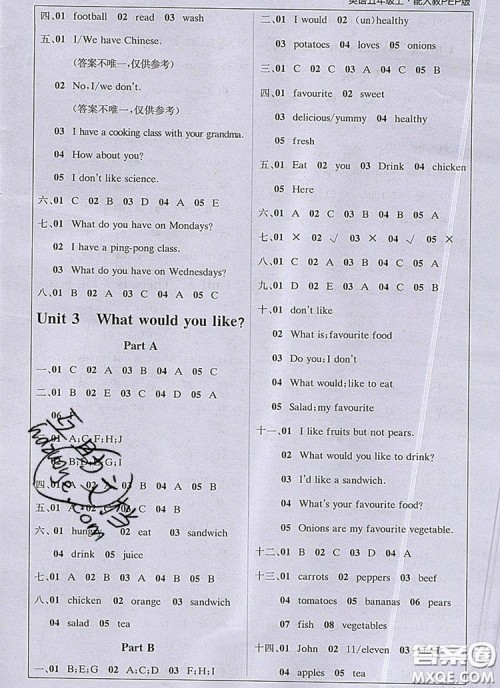 2019年1加1轻巧夺冠课堂直播五年级英语上册人教版参考答案