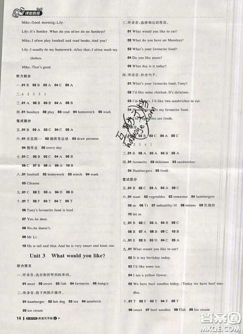 2019年1加1轻巧夺冠课堂直播五年级英语上册人教版参考答案