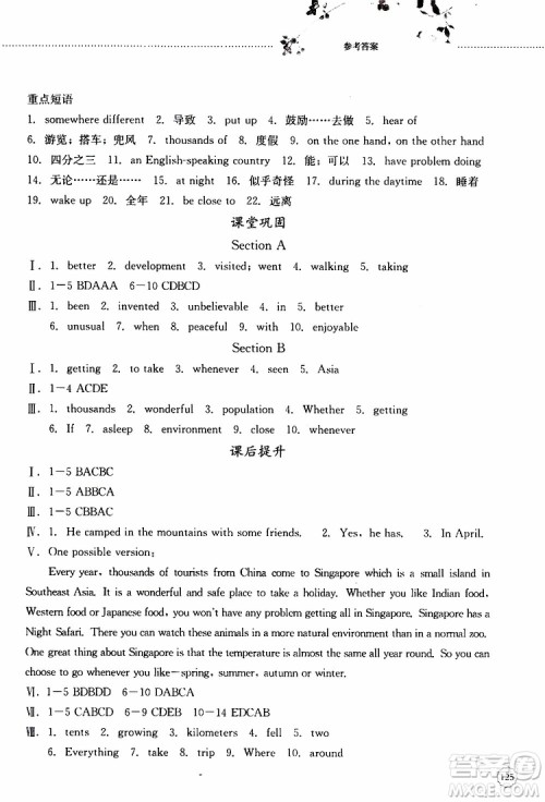 山东大学出版社2019年初中课堂同步训练英语八年级上册参考答案