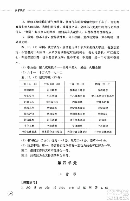 山东大学出版社2019年初中课堂同步训练语文八年级上册参考答案 山东大学出版社2019年初中课堂同步训练语文八年级上册参考答案