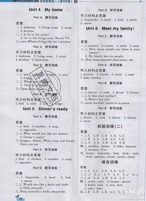 2019年1加1轻巧夺冠优化训练四年级英语上册人教PEP版参考答案 2019年1加1轻巧夺冠优化训练四年级英语上册人教PEP版参考答案
