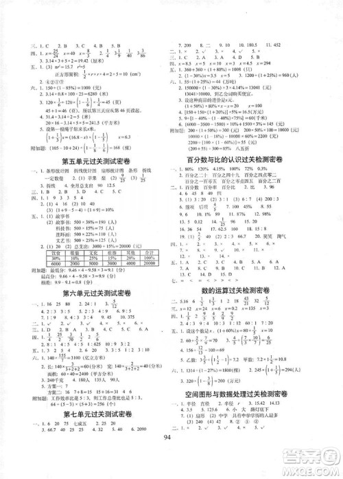 68所名校图书2019秋期末冲刺100分完全试卷六年级数学上册北师大BS课标版答案